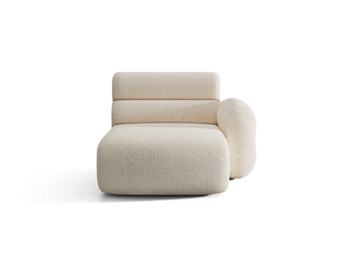 Modulares Sofa Neo Chaiselongue von Micadoni in dunklem Olivgrün mit strukturiertem Stoff und schwarzen Kunststoffbeinen, rechts ausgerichtet.