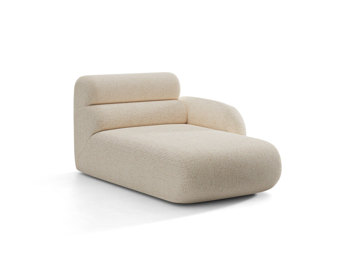 Modulares Sofa Neo Chaiselongue von Micadoni in dunklem Olivgrün mit strukturiertem Stoff und schwarzen Kunststoffbeinen, rechts ausgerichtet.