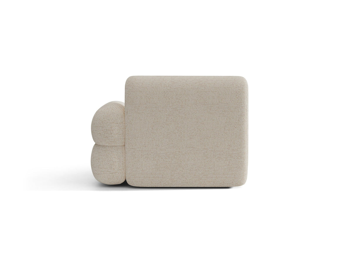 Modulares Sofa Neo Chaiselongue von Micadoni in dunklem Olivgrün mit strukturiertem Stoff und schwarzen Kunststoffbeinen, rechts ausgerichtet.