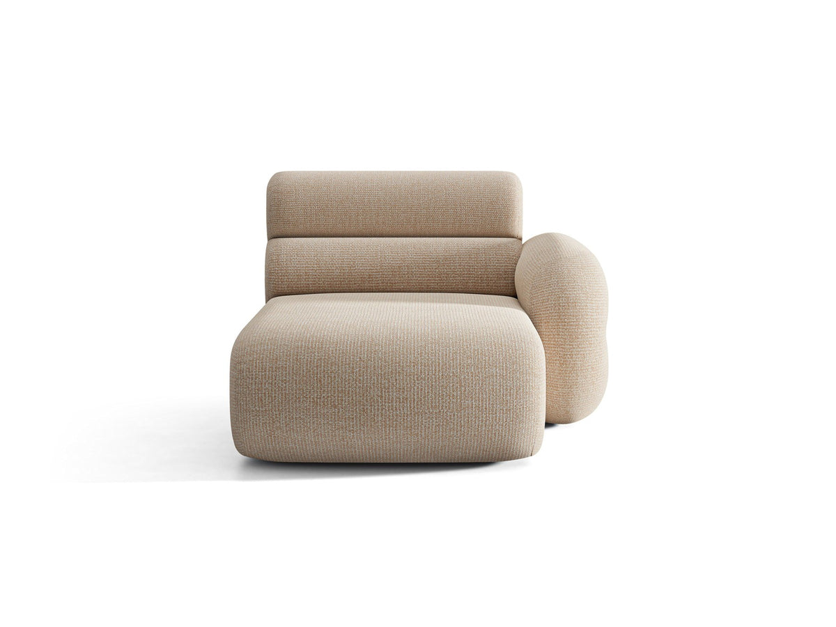 Modulares Sofa Neo Chaiselongue von Micadoni in dunklem Olivgrün mit strukturiertem Stoff und schwarzen Kunststoffbeinen, rechts ausgerichtet.