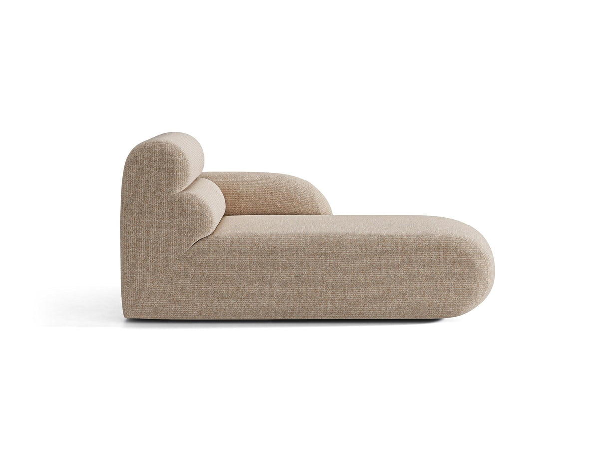 Modulares Sofa Neo Chaiselongue von Micadoni in dunklem Olivgrün mit strukturiertem Stoff und schwarzen Kunststoffbeinen, rechts ausgerichtet.