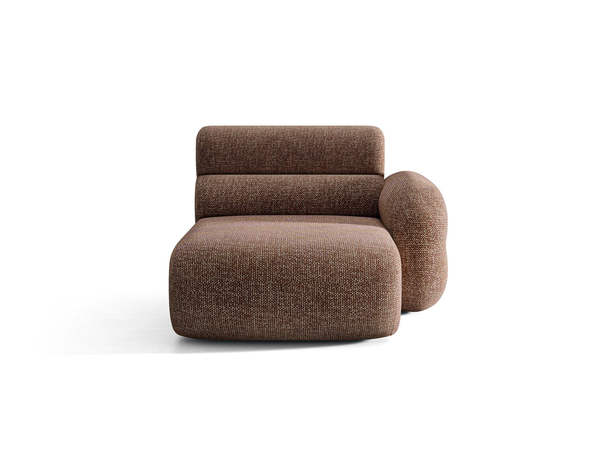 Modulares Sofa Neo Chaiselongue von Micadoni in dunklem Olivgrün mit strukturiertem Stoff und schwarzen Kunststoffbeinen, rechts ausgerichtet.