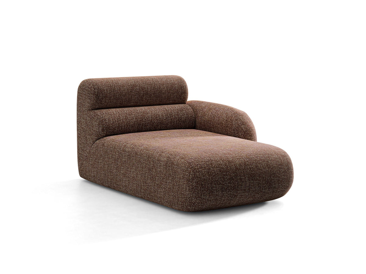 Modulares Sofa Neo Chaiselongue von Micadoni in dunklem Olivgrün mit strukturiertem Stoff und schwarzen Kunststoffbeinen, rechts ausgerichtet.