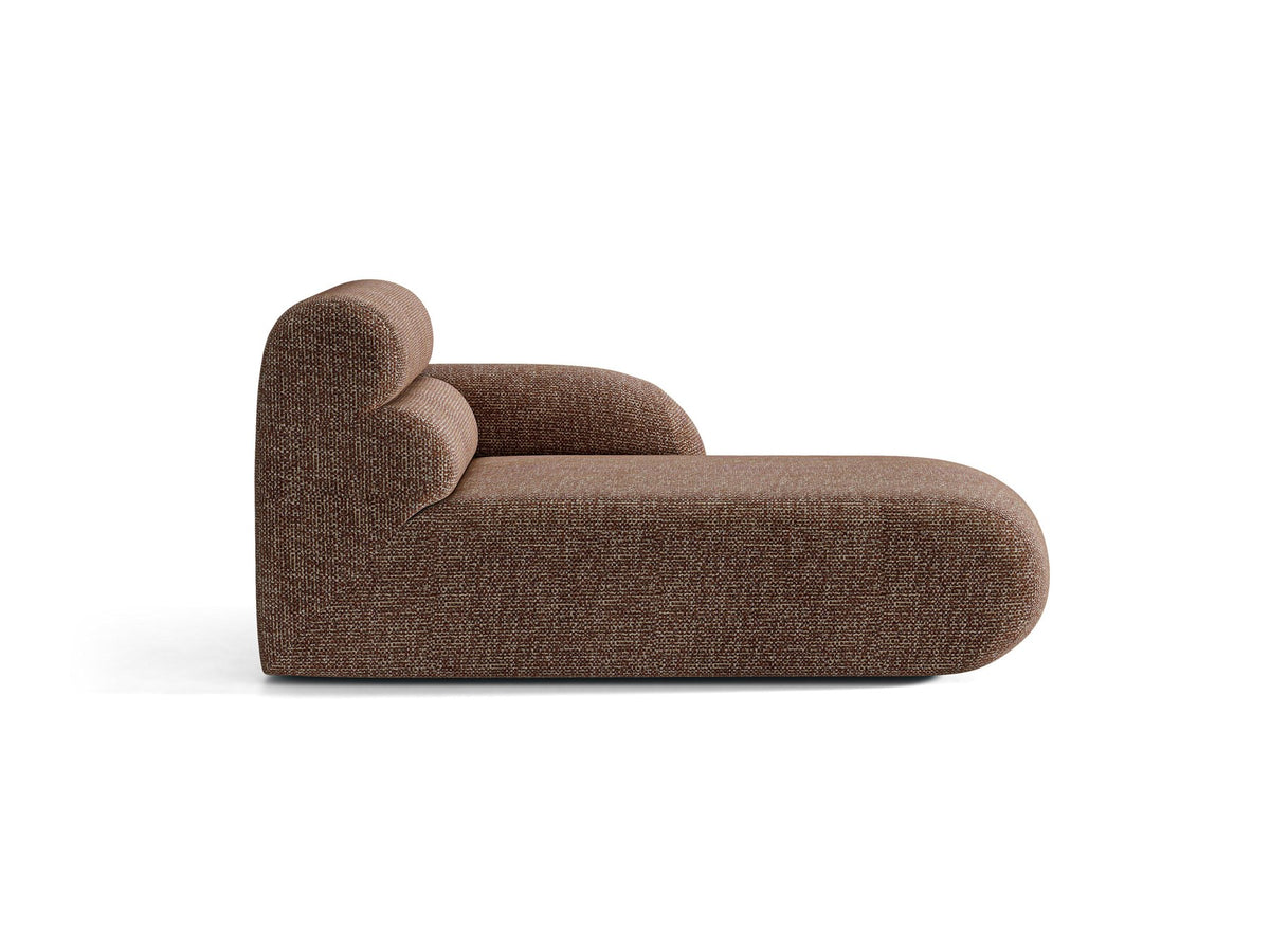 Modulares Sofa Neo Chaiselongue von Micadoni in dunklem Olivgrün mit strukturiertem Stoff und schwarzen Kunststoffbeinen, rechts ausgerichtet.