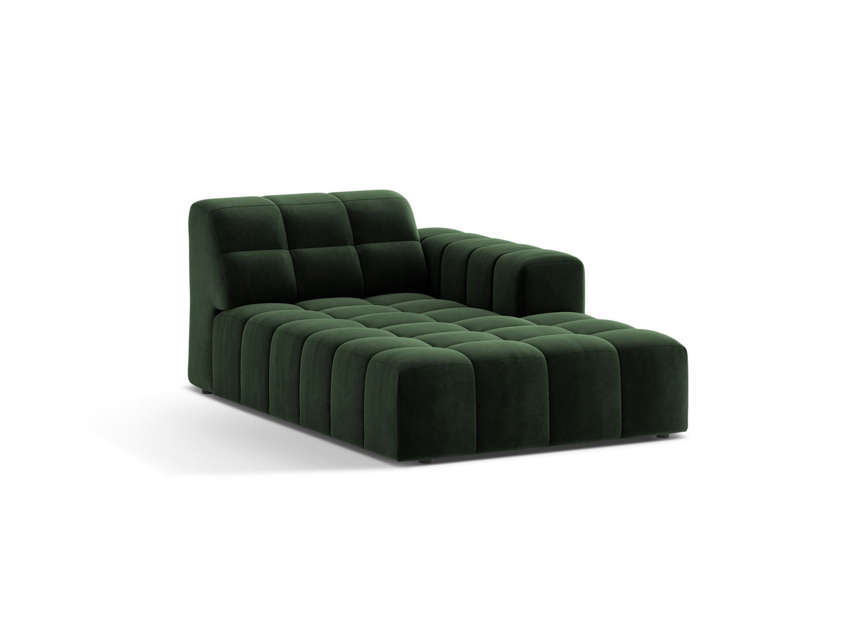 Chaiselongue Jennifer von Micadoni in Leichtes Beige mit Chenille-Bezug Eden 2 Pearl, schwarzen Kunststoffbeinen, rechts ausgerichtet.