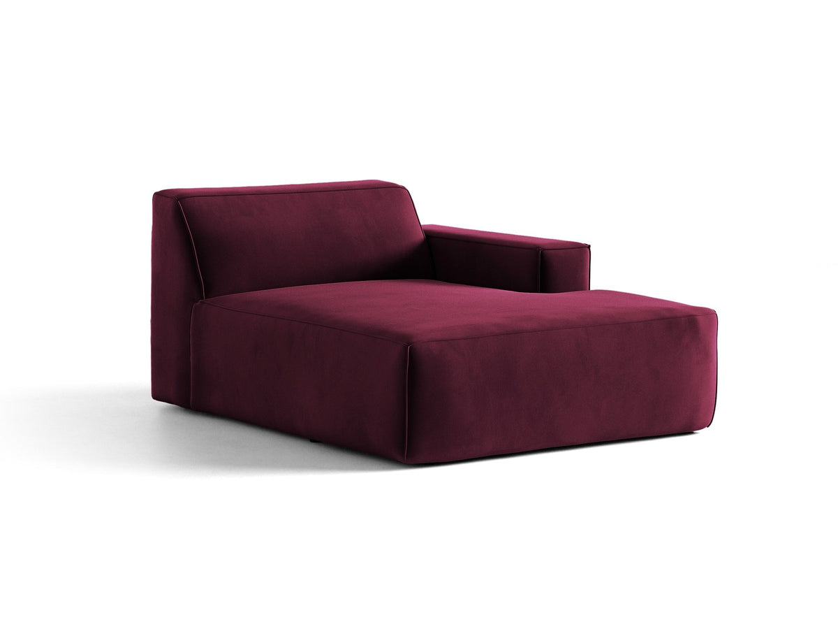 Beige Chaiselongue Jodie von Micadoni mit Samtstoff-Bezug, schwarzen Kunststoffbeinen und modularer Sofa-Bauweise, rechte Ausrichtung.