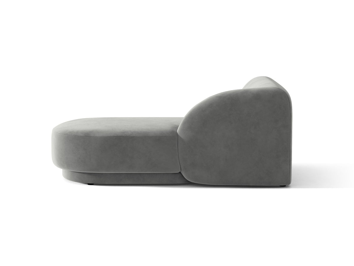 Miley Chaiselongue von Micadoni in Dunkelbeige, Stoffbezug Bluvel, rechtsseitige Ausrichtung, schwarze Kunststoffbeine, modulares Sofa-Element.