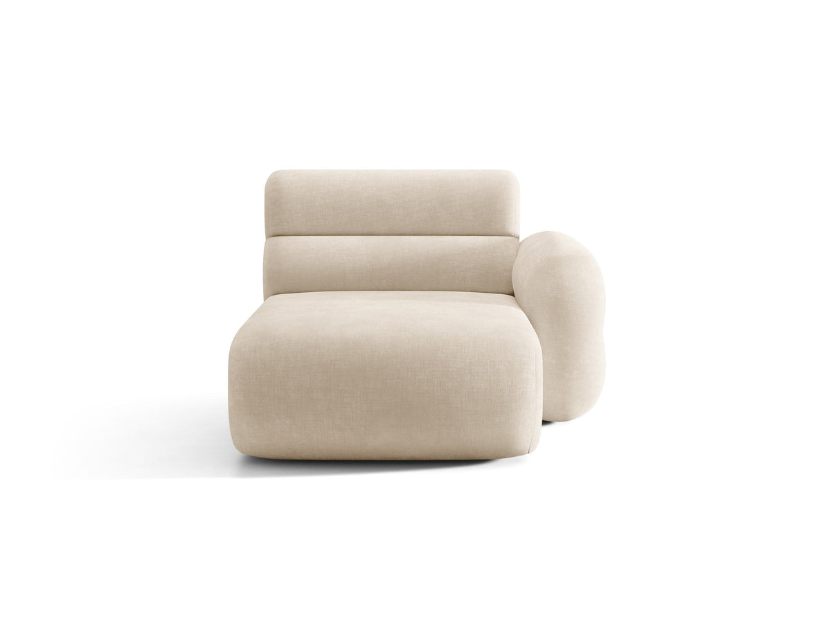 Modulares Sofa Neo Chaiselongue von Micadoni in dunklem Olivgrün mit strukturiertem Stoff und schwarzen Kunststoffbeinen, rechts ausgerichtet.