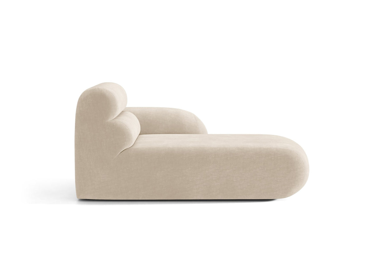 Modulares Sofa Neo Chaiselongue von Micadoni in dunklem Olivgrün mit strukturiertem Stoff und schwarzen Kunststoffbeinen, rechts ausgerichtet.