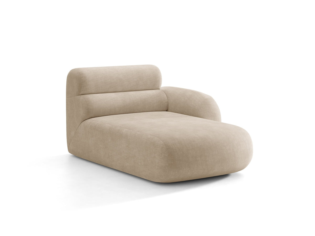 Modulares Sofa Neo Chaiselongue von Micadoni in dunklem Olivgrün mit strukturiertem Stoff und schwarzen Kunststoffbeinen, rechts ausgerichtet.