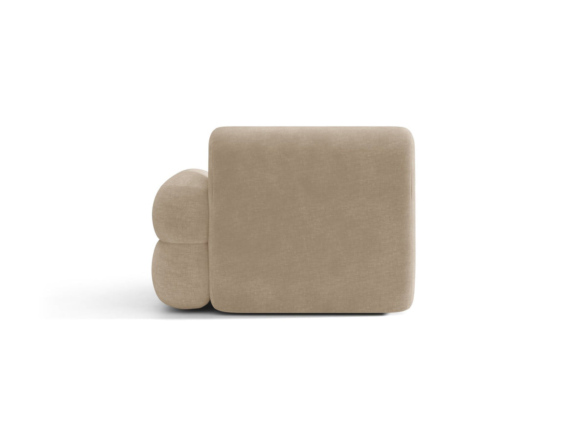 Modulares Sofa Neo Chaiselongue von Micadoni in dunklem Olivgrün mit strukturiertem Stoff und schwarzen Kunststoffbeinen, rechts ausgerichtet.