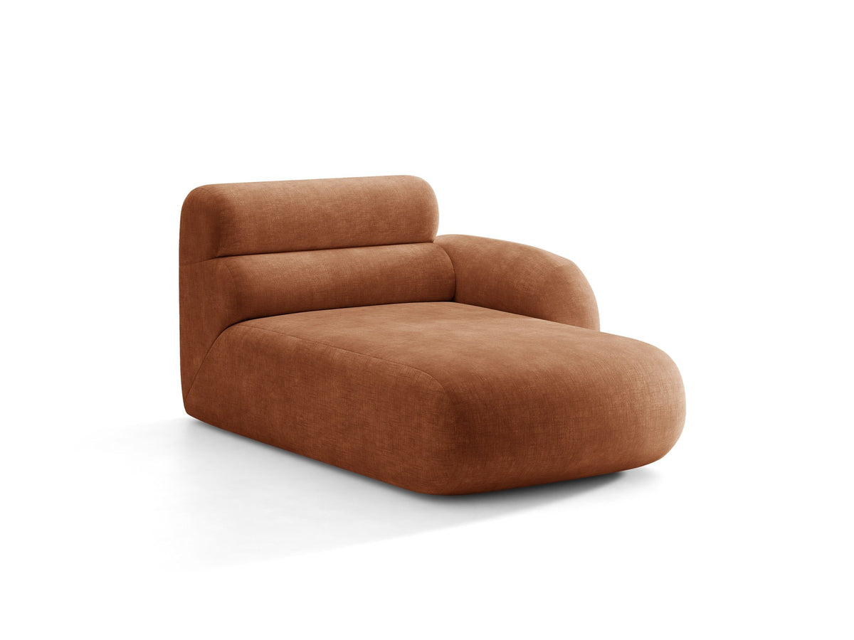 Modulares Sofa Neo Chaiselongue von Micadoni in dunklem Olivgrün mit strukturiertem Stoff und schwarzen Kunststoffbeinen, rechts ausgerichtet.