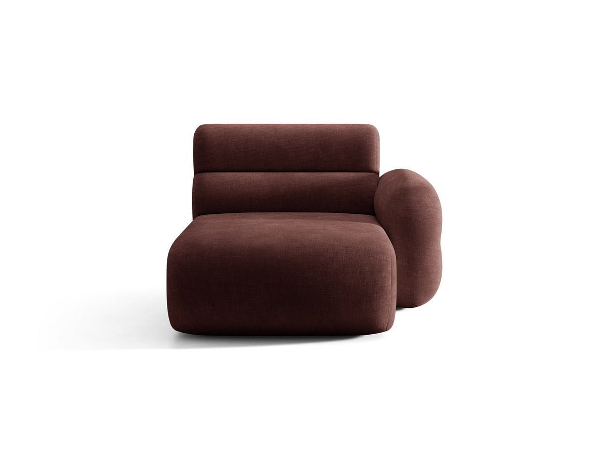 Modulares Sofa Neo Chaiselongue von Micadoni in dunklem Olivgrün mit strukturiertem Stoff und schwarzen Kunststoffbeinen, rechts ausgerichtet.