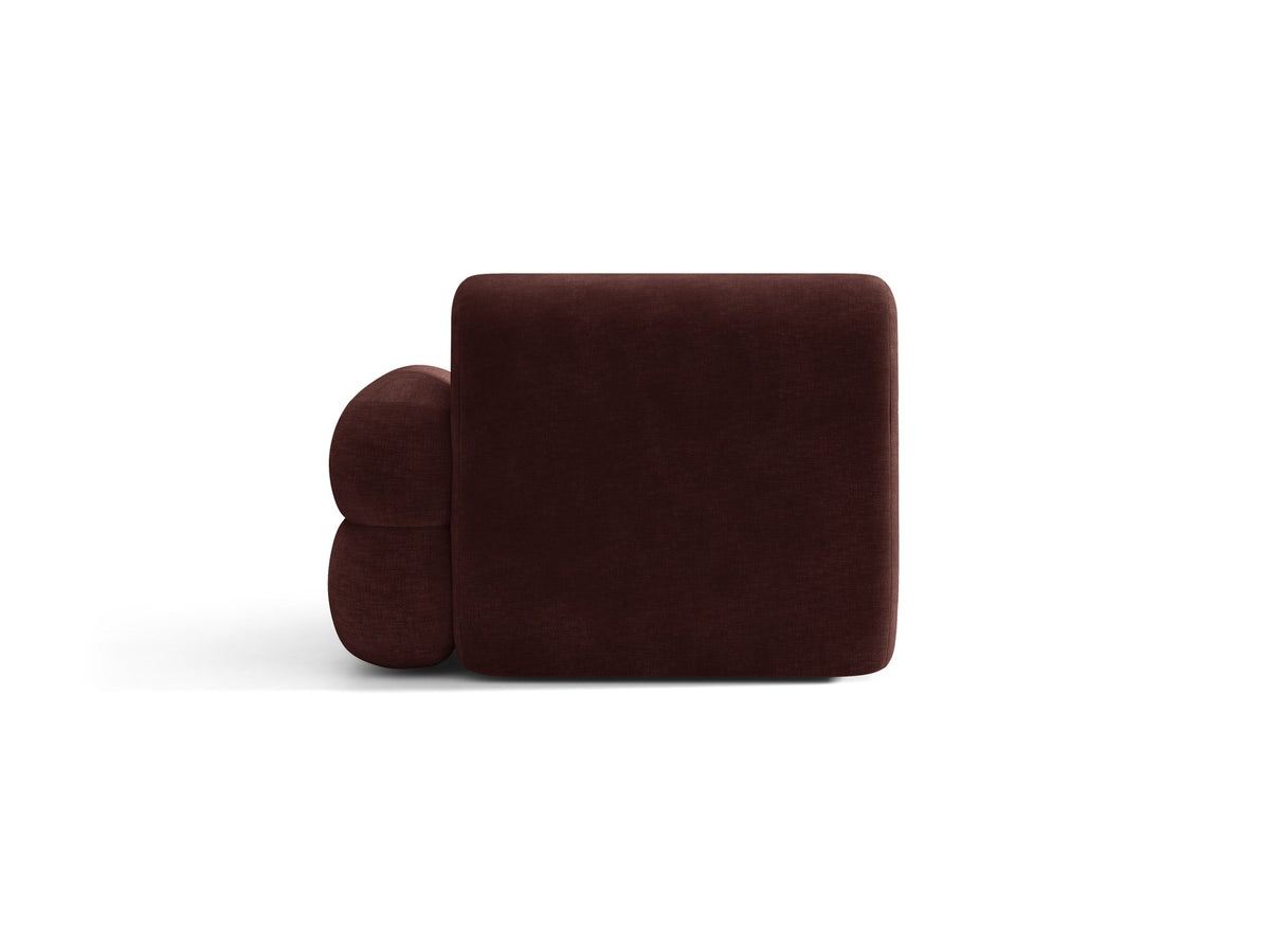 Modulares Sofa Neo Chaiselongue von Micadoni in dunklem Olivgrün mit strukturiertem Stoff und schwarzen Kunststoffbeinen, rechts ausgerichtet.