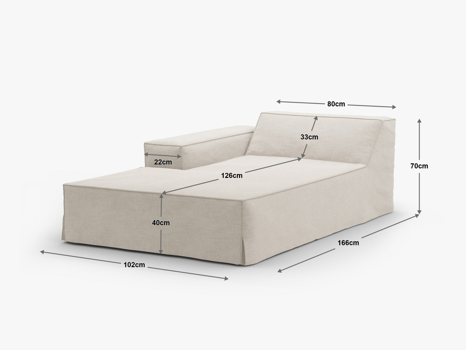 Jodie Modular Chaise Longue rechts 1 Sitzer in Muted Blue präsentiert im Onlineshop von KAQTU Design AG. Modulares Sofa ist von Micadoni