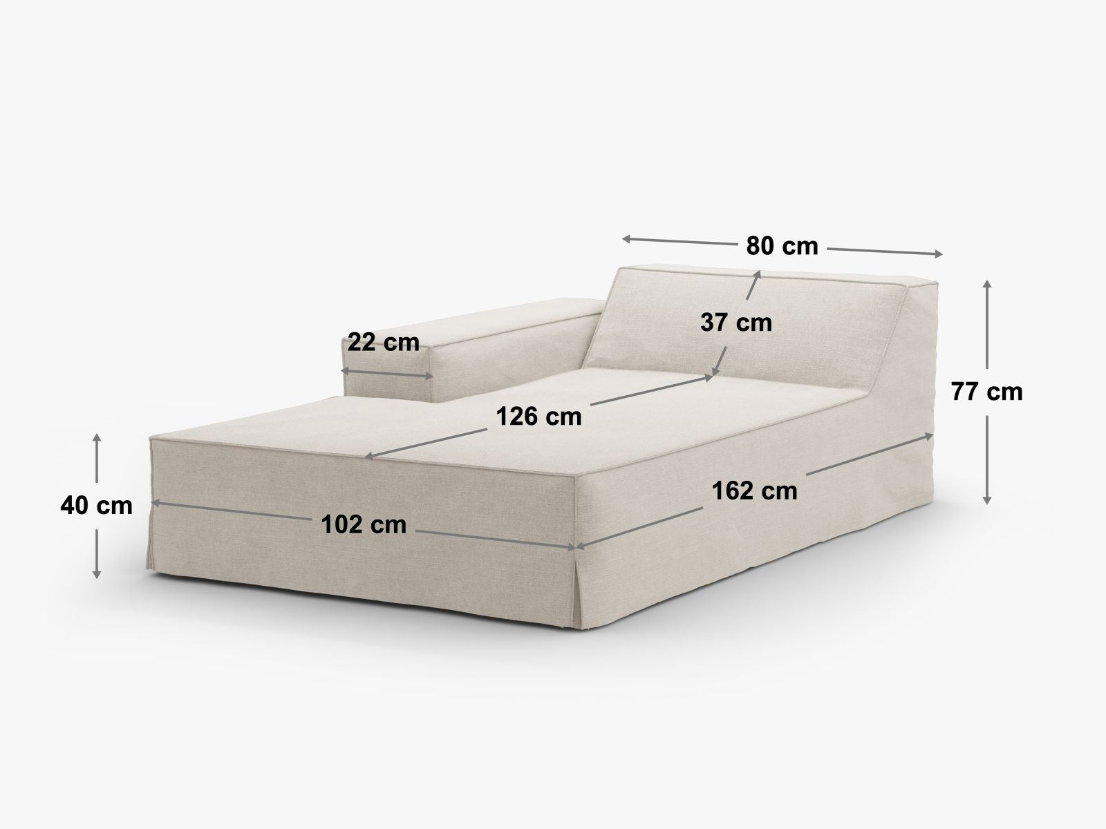 Beige Jodie Modular Chaise Longue rechts, eleganter 1-Sitzer von Micadoni, ideal für modernes und komfortables Wohnen.