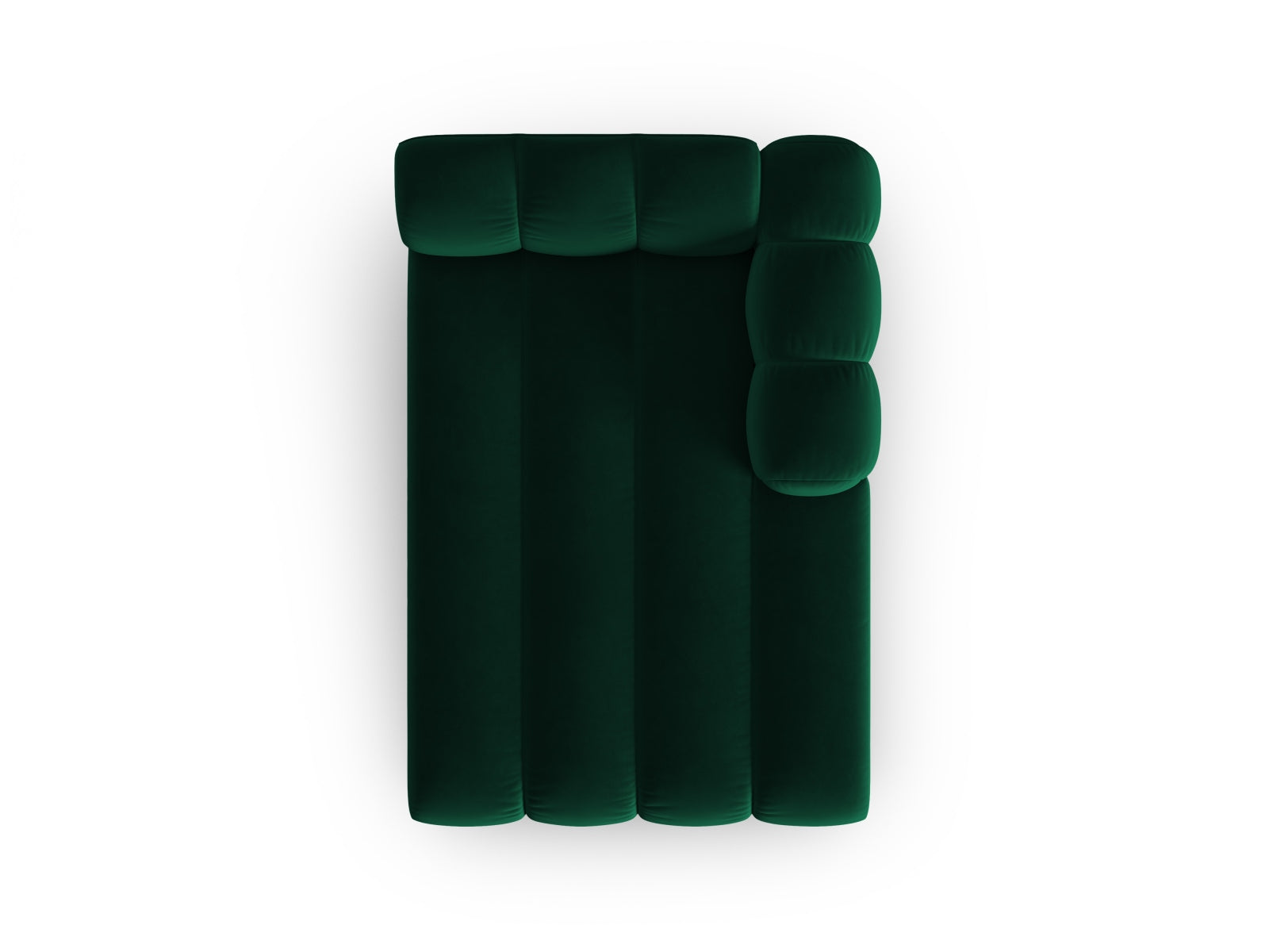 Elegantes 2-Sitzer Velour Sofa Chaise Lounge rechts in sattem Flaschengrün, ideal für stilvolle Wohnräume und gemütliche Entspannung.