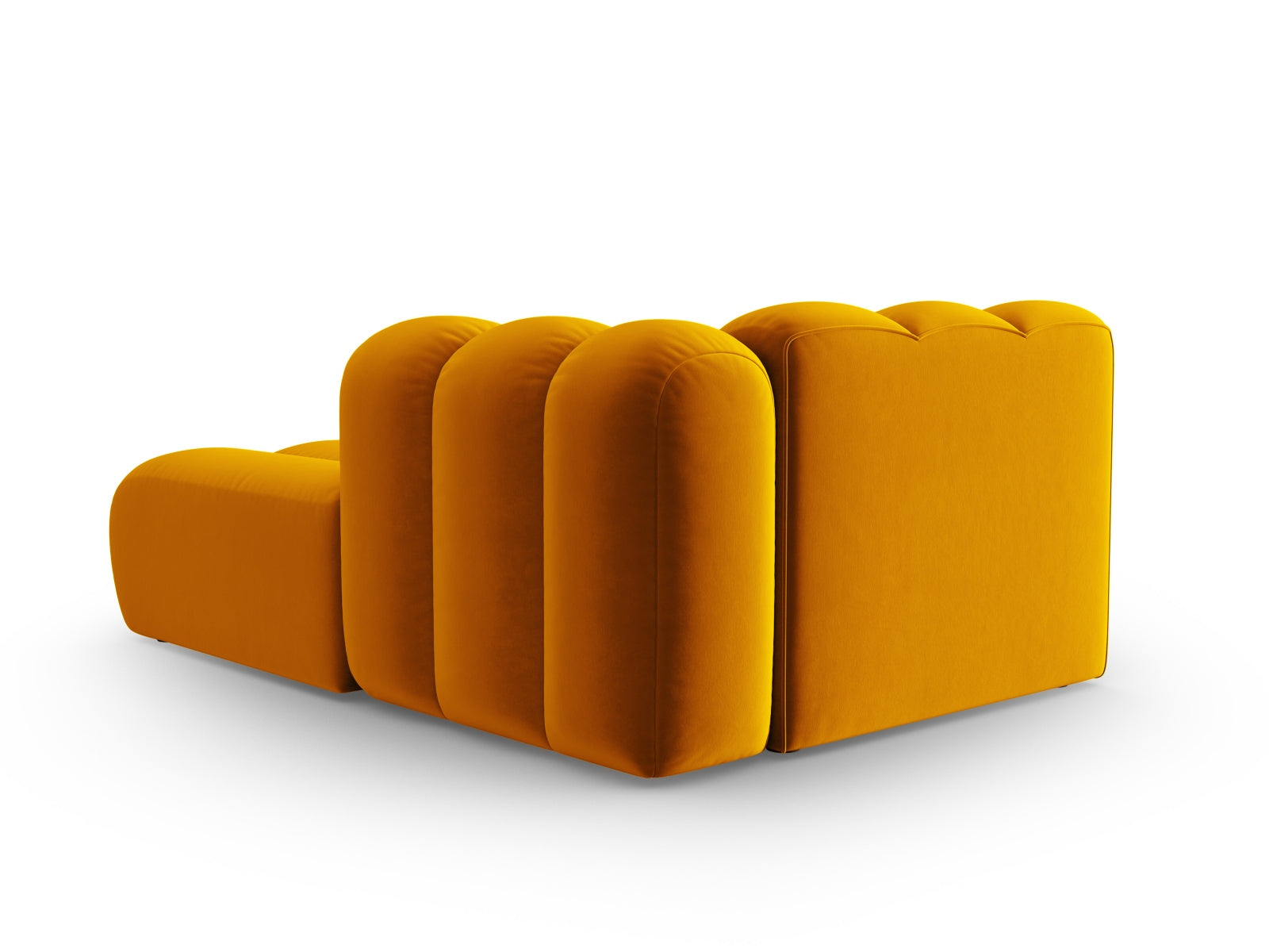 Stilvolles 2-Sitzer Velour Sofa Chaise Lounge rechts in warmem Gelb, perfekt für gemütliche und moderne Wohnambiente.