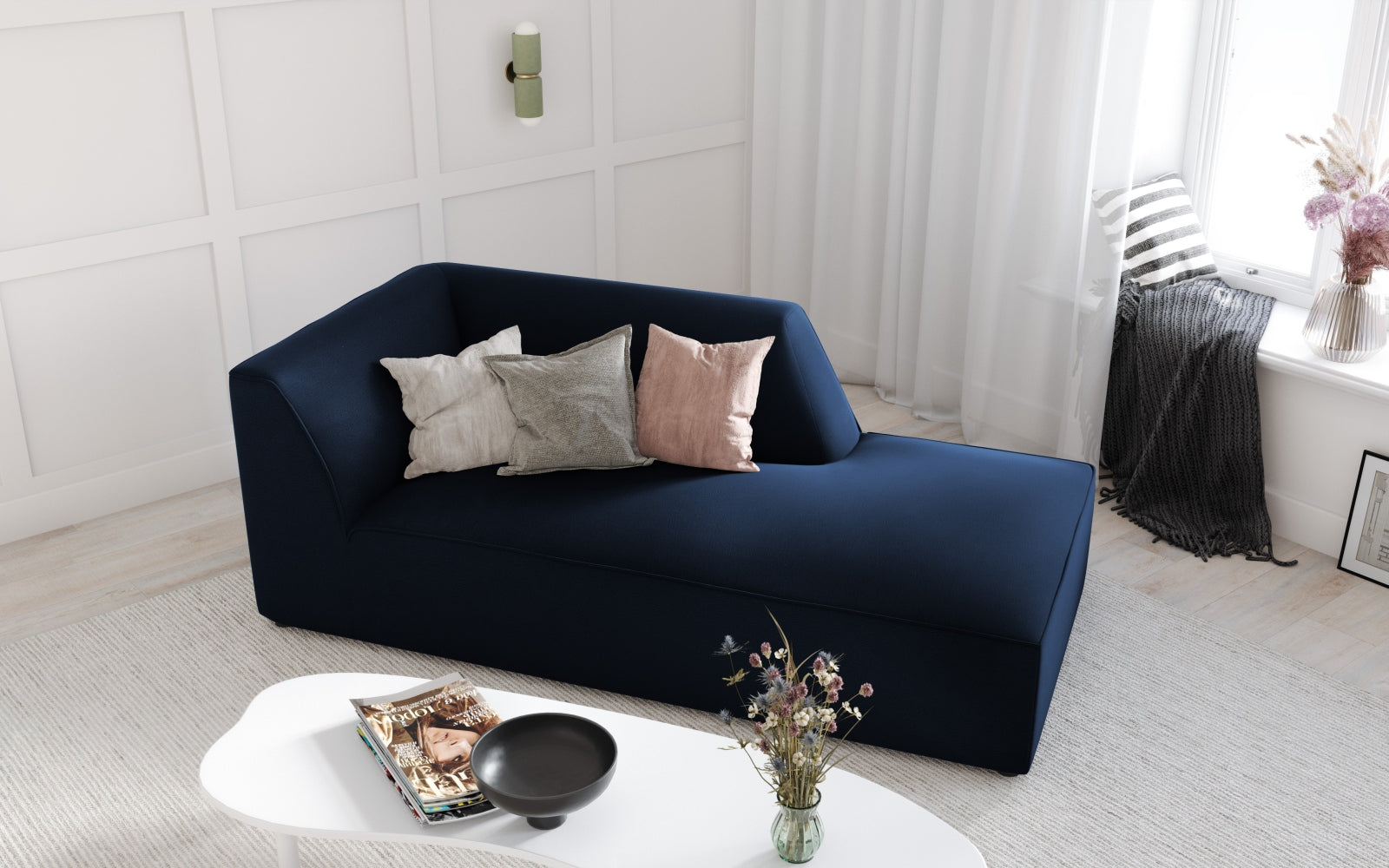 Ruby Velour Sofa Chaise Lounge rechts 1 Sitz in Royal Blue-Salvador präsentiert im Onlineshop von KAQTU Design AG. L-Sofa rechts ist von Micadoni