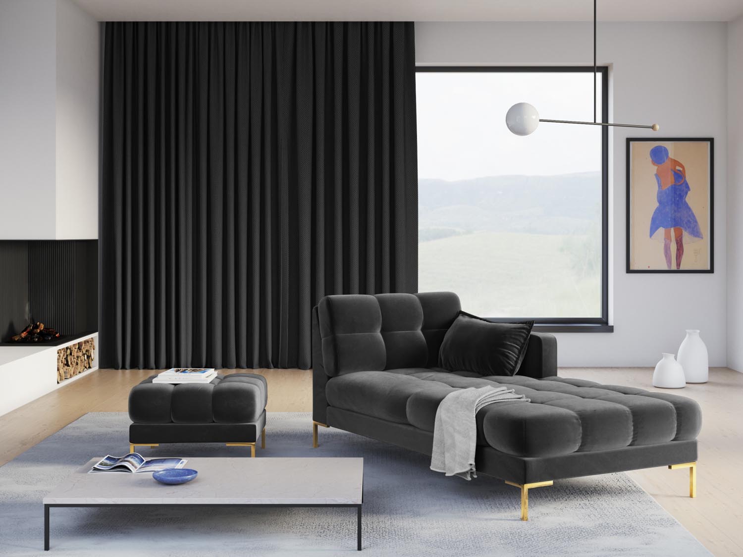 Entdecken Sie das elegante Mamaia Velour Sofa Chaise Lounge rechts von Micadoni – Komfort und Stil für Ihr Wohnzimmer in verschiedenen Farben.