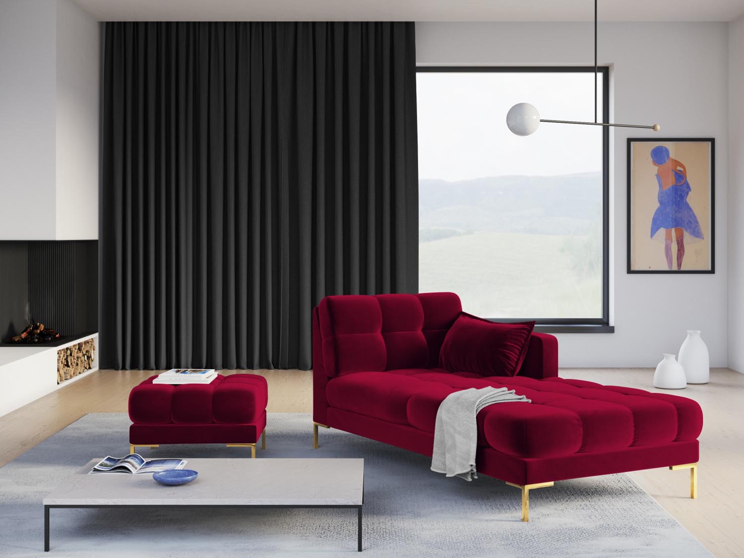 Entdecken Sie das elegante Mamaia Velour Sofa Chaise Lounge rechts von Micadoni – Komfort und Stil für Ihr Wohnzimmer. Ideal für entspannte Abende!