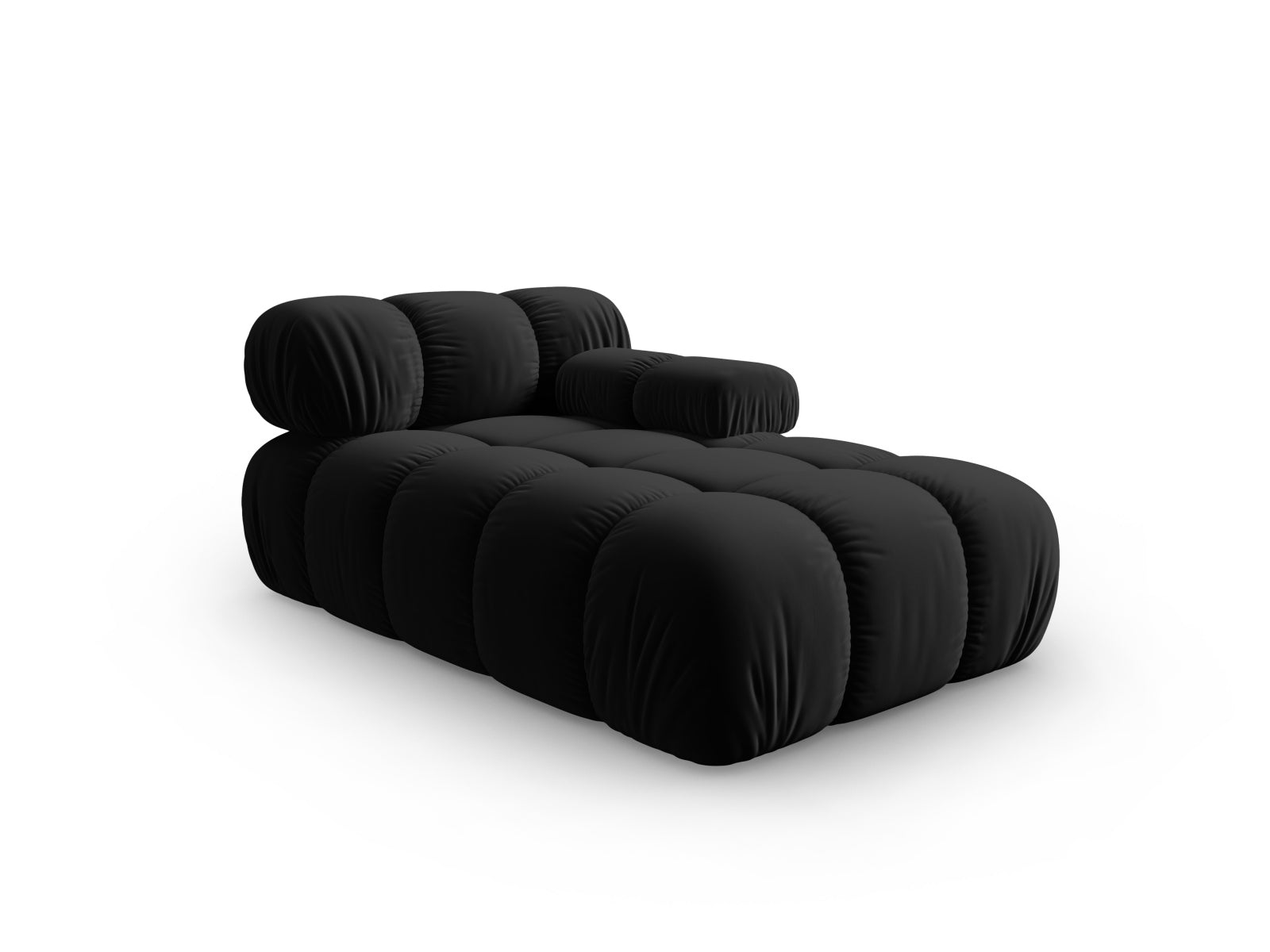 Elegantes Bellis Velour Sofa Chaise Lounge in Schwarz-Bluvel, ideal für stilvolle Wohnräume. Modulares Design von Micadoni.