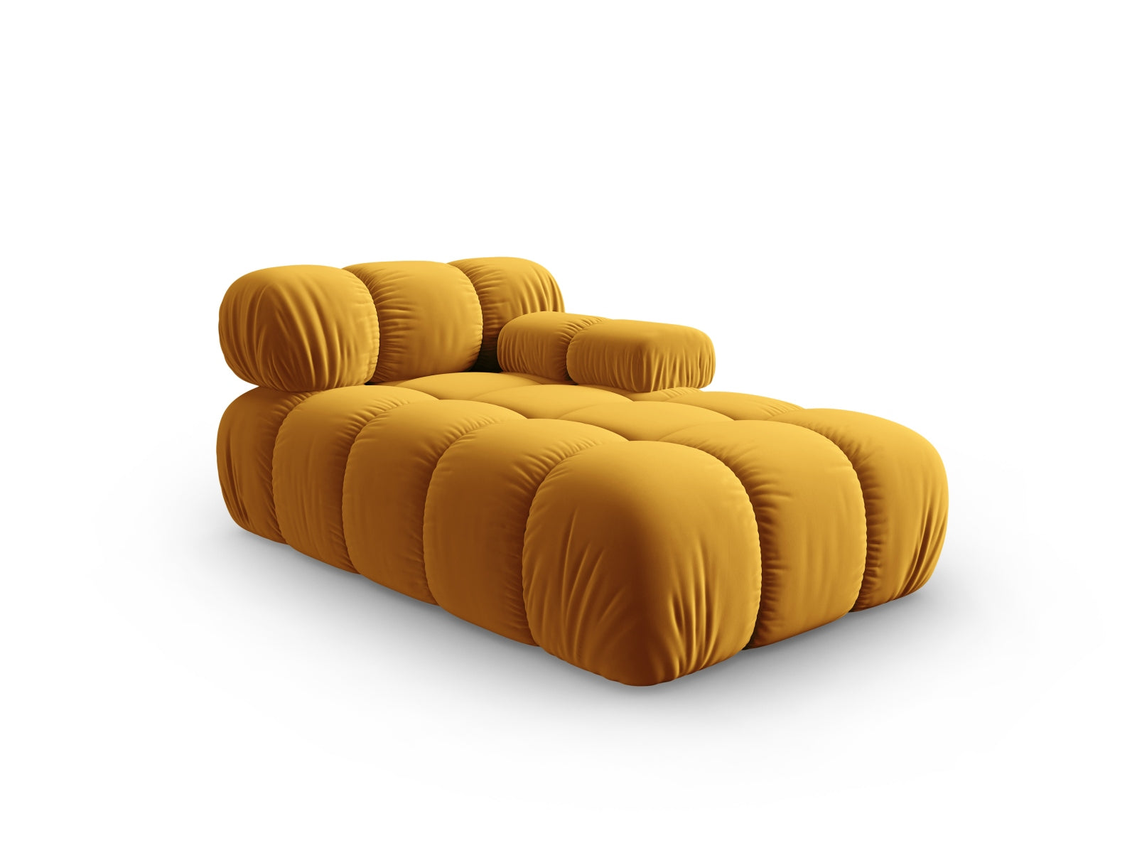Elegantes Bellis Velour Sofa Chaise Lounge in Gelb-Bluvel, ideal für stilvolle Wohnräume. Modulares Design von Micadoni.