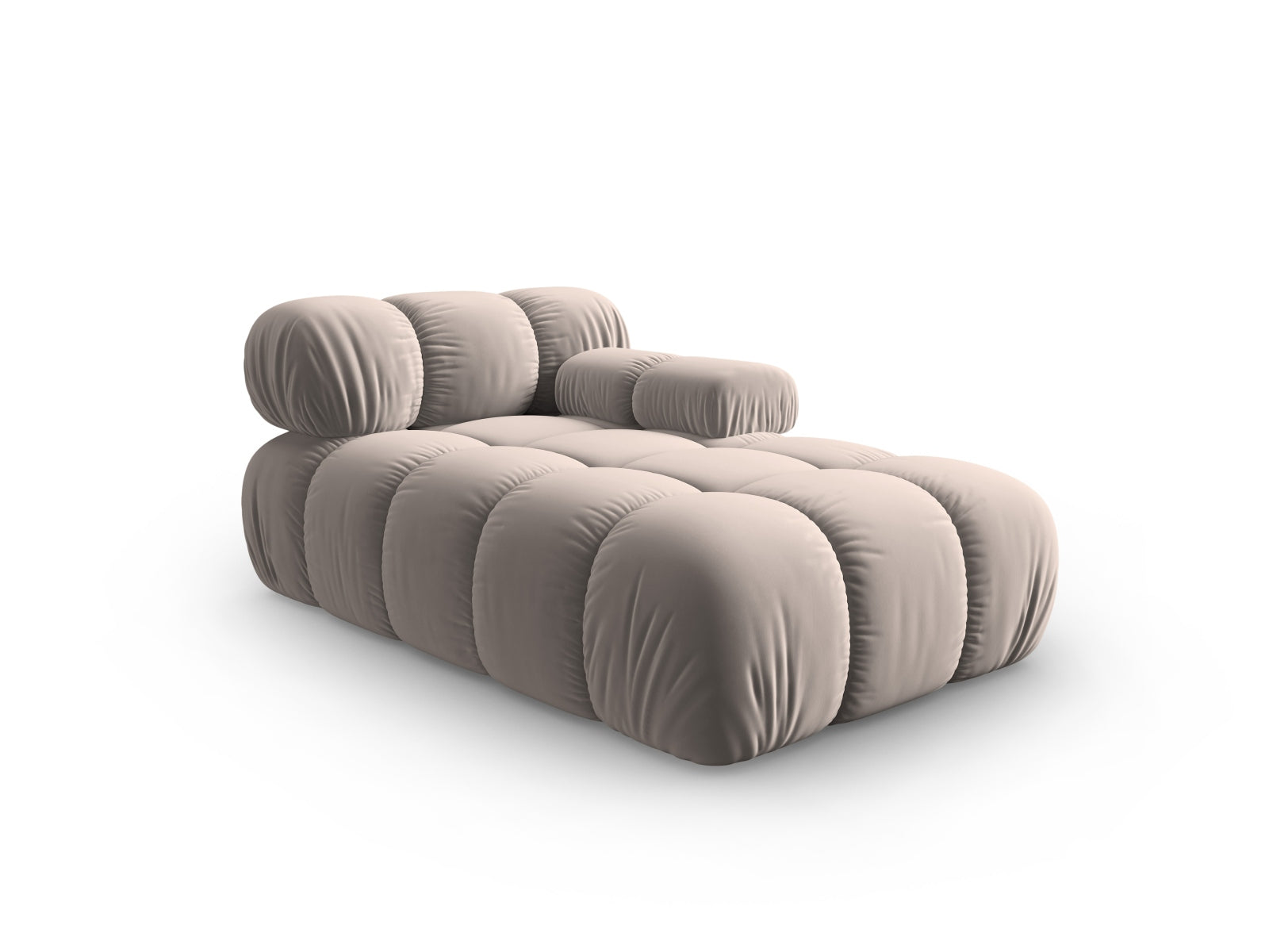 Elegantes Bellis Velour Sofa Chaise Lounge in Cappuccino-Bluvel, ideal für stilvolle Wohnräume. Modulares Design von Micadoni.