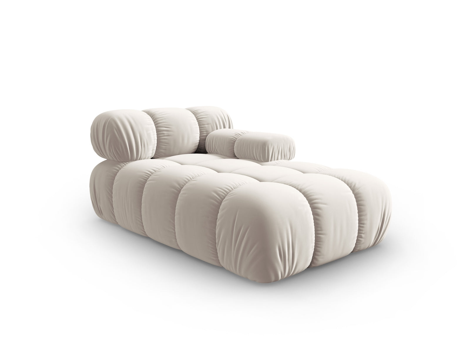 Elegantes Bellis Velour Sofa Chaise Lounge in Dunkelbeige, ideal für stilvolle Wohnräume. Modulares Design von Micadoni.