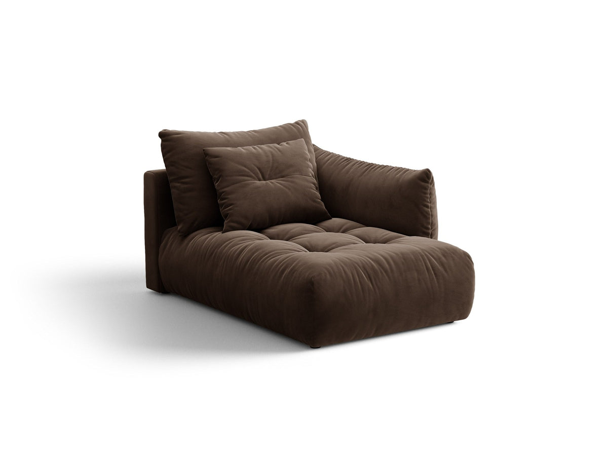 Modulares Sofa Bloom Chaiselongue von Micadoni in leichtem Beige mit Casino-Velours-Bezug, schwarzen Kunststoffbeinen und rechter Ausrichtung.