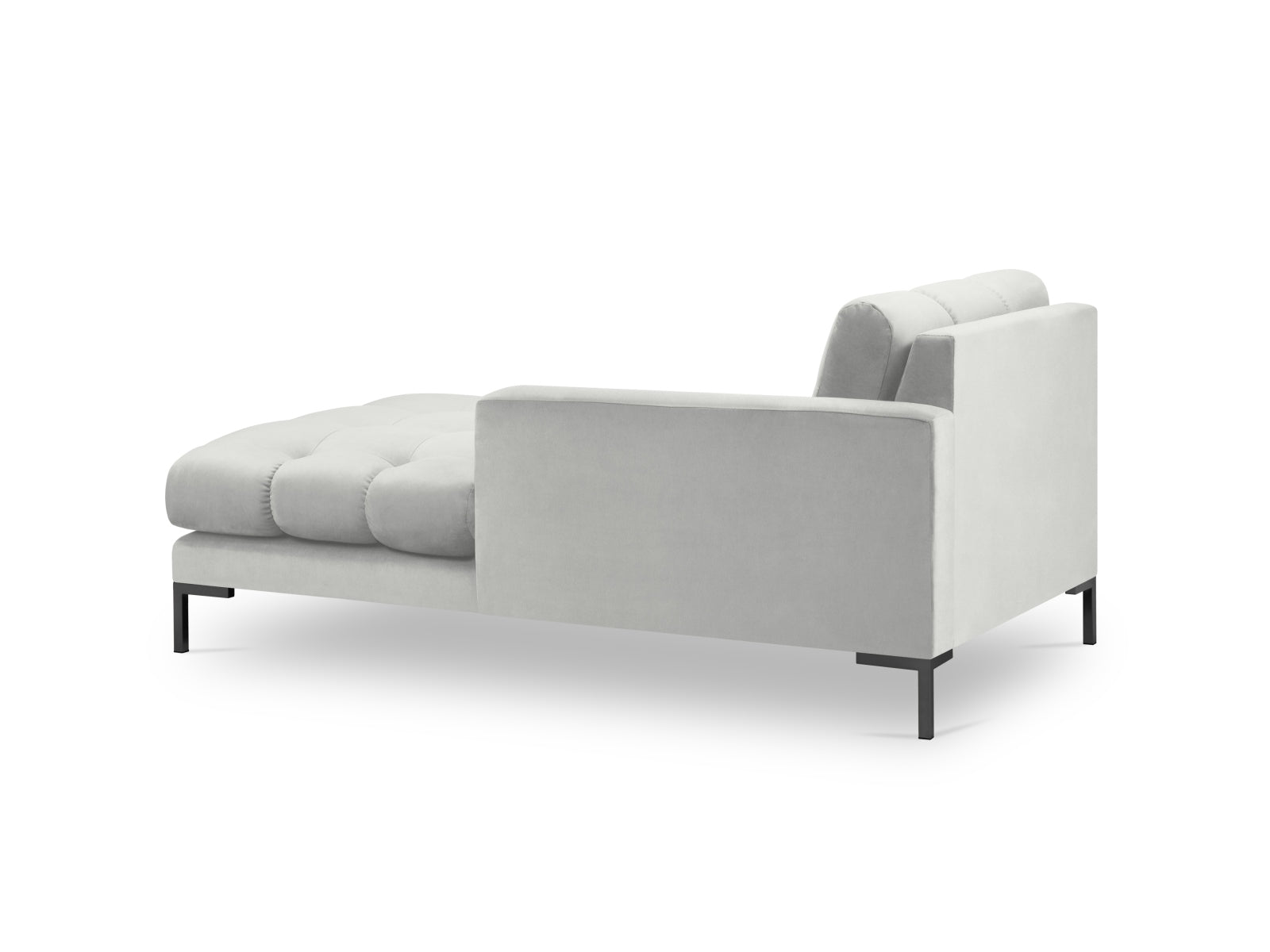 Stilvolles Mamaia Velour Sofa Chaise Lounge in edlem Silber und Schwarz, perfekt für moderne Wohnkonzepte und entspannte Stunden.