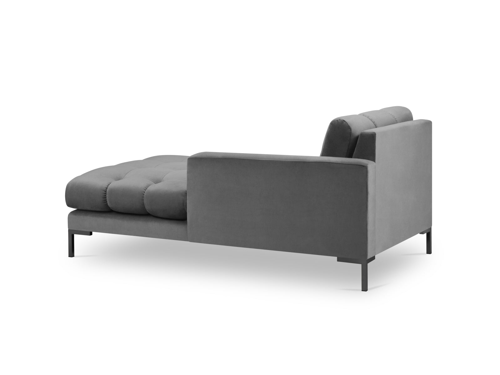 Stilvolles Mamaia Velour Sofa Chaise Lounge in Hellgrau und Schwarz-Bluvel, perfekt für moderne Wohnkonzepte und gemütliche Entspannung.