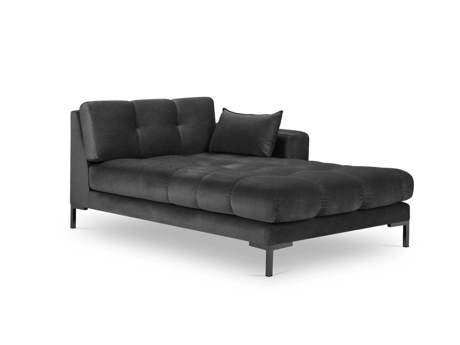 Mamaia Velour Sofa Chaise Lounge rechts 1 Sitz in Dark Grey/Schwarz-Bluvel präsentiert im Onlineshop von KAQTU Design AG. L-Sofa rechts ist von Micadoni