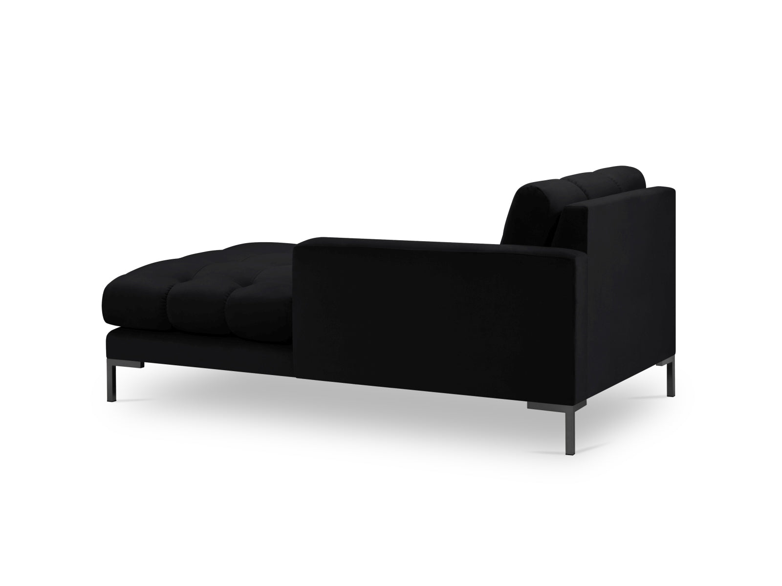 Schwarzes Mamaia Velour Sofa Chaise Lounge rechts, perfekt für gemütliche Abende und stilvolle Einrichtung. Hochwertige Verarbeitung und modernes Flair.