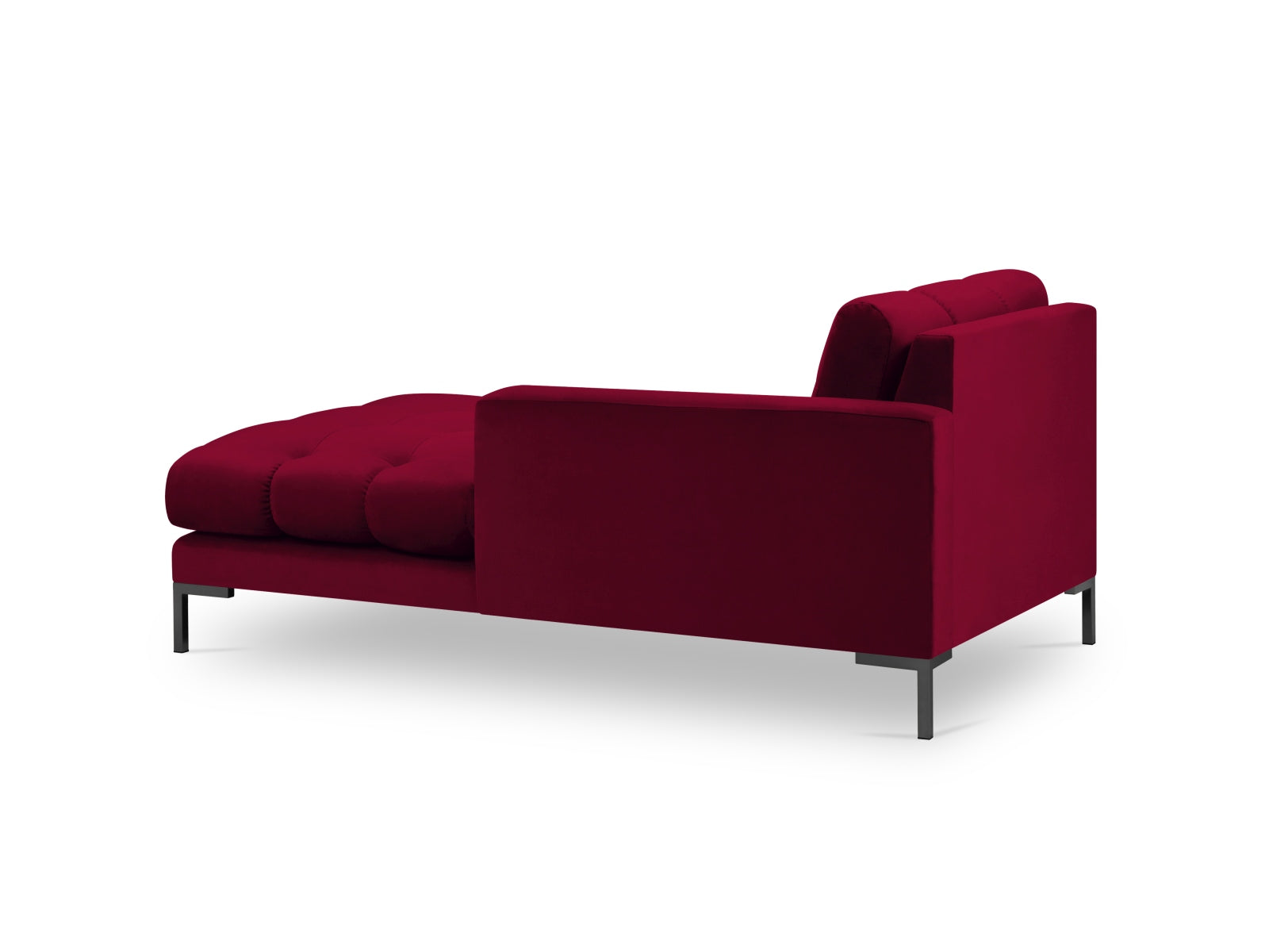 Stilvolles Mamaia Velour Sofa Chaise Lounge in edlem Rot und Schwarz, perfekt für moderne Wohnkonzepte und gemütliche Entspannung.