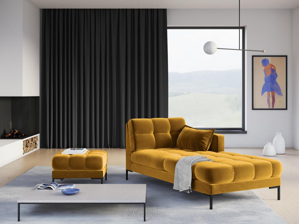 Mamaia Velour Sofa Chaise Lounge rechts 1 Sitz in Yellow/Schwarz-Bluvel präsentiert im Onlineshop von KAQTU Design AG. L-Sofa rechts ist von Micadoni