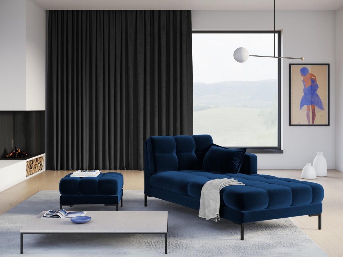 Mamaia Velour Sofa Chaise Lounge rechts 1 Sitz in Royal Blue/Schwarz-Bluvel präsentiert im Onlineshop von KAQTU Design AG. L-Sofa rechts ist von Micadoni