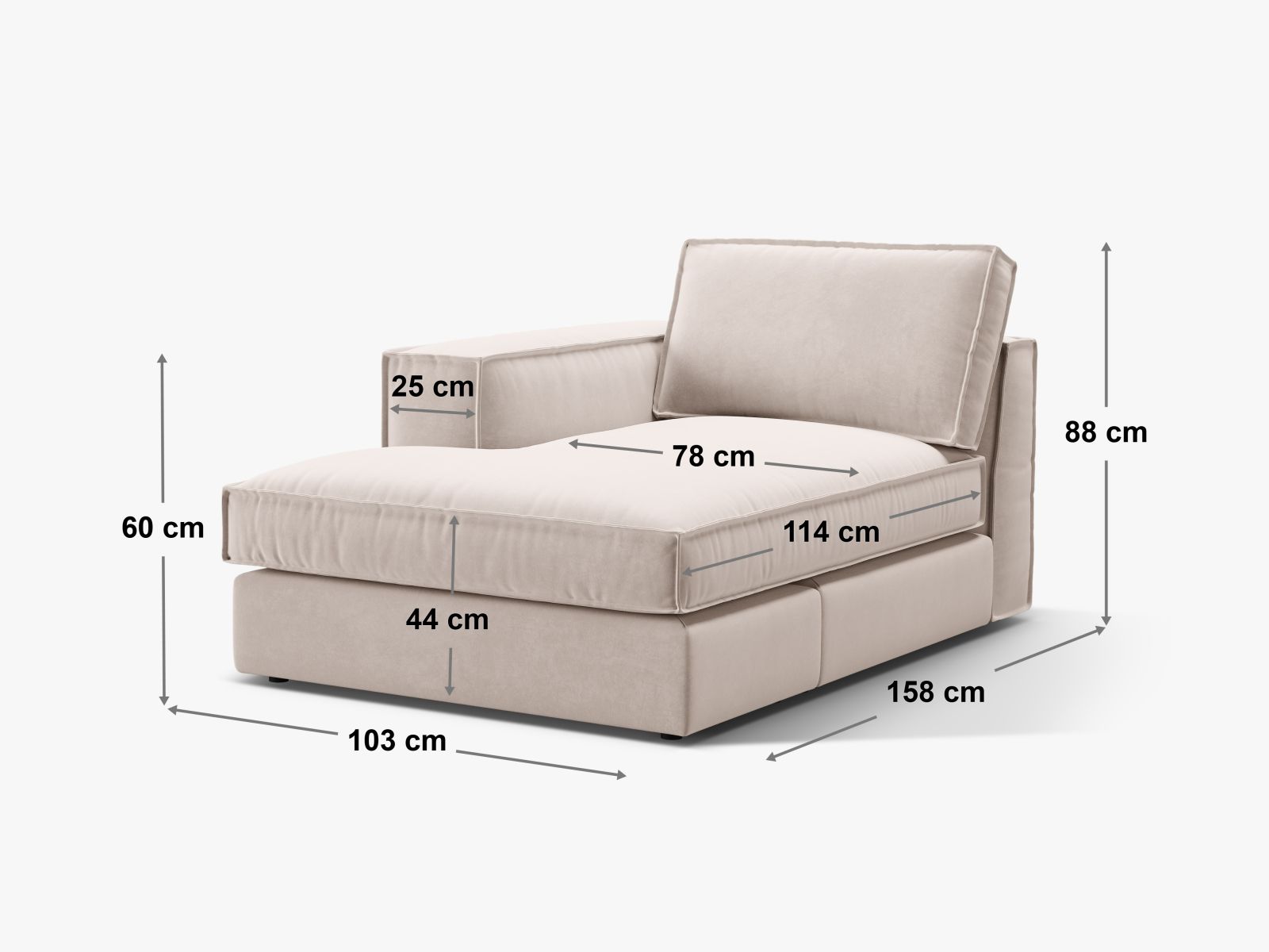 1-Sitzer Chaise Longue rechts Pola in Beige-Babel präsentiert im Onlineshop von KAQTU Design AG. Modulares Sofa ist von Micadoni