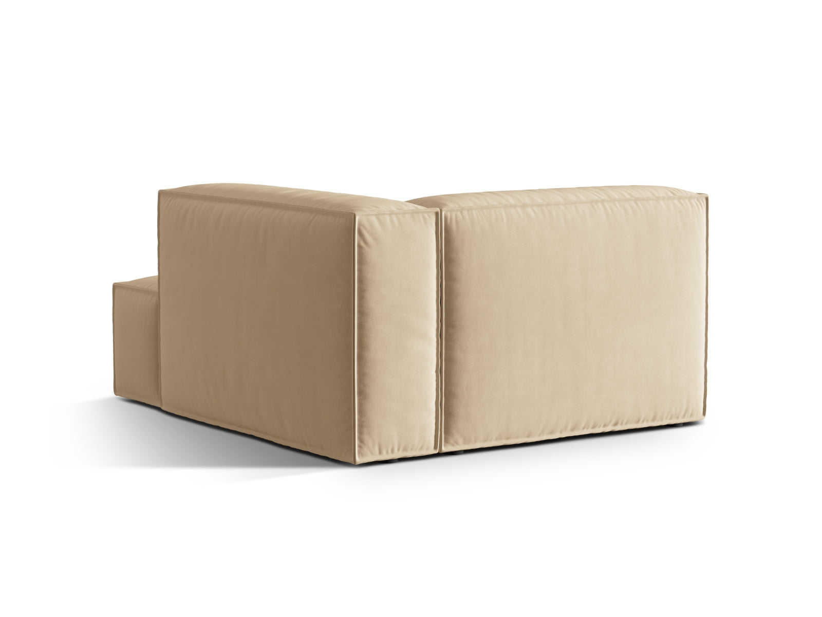 Moderne Nuria Velour Chaise Longue in zartem Nude, perfekt für gemütliche Ecken. Rechtsseitiger 1-Sitzer des modularen Sofas von Micadoni.