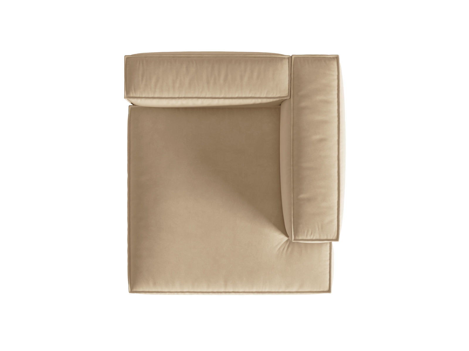 Elegante Nuria Velour Chaise Longue in sanftem Nude, ideal für stilvolle Wohnräume. Rechtsseitiger 1-Sitzer des flexiblen Sofas von Micadoni.