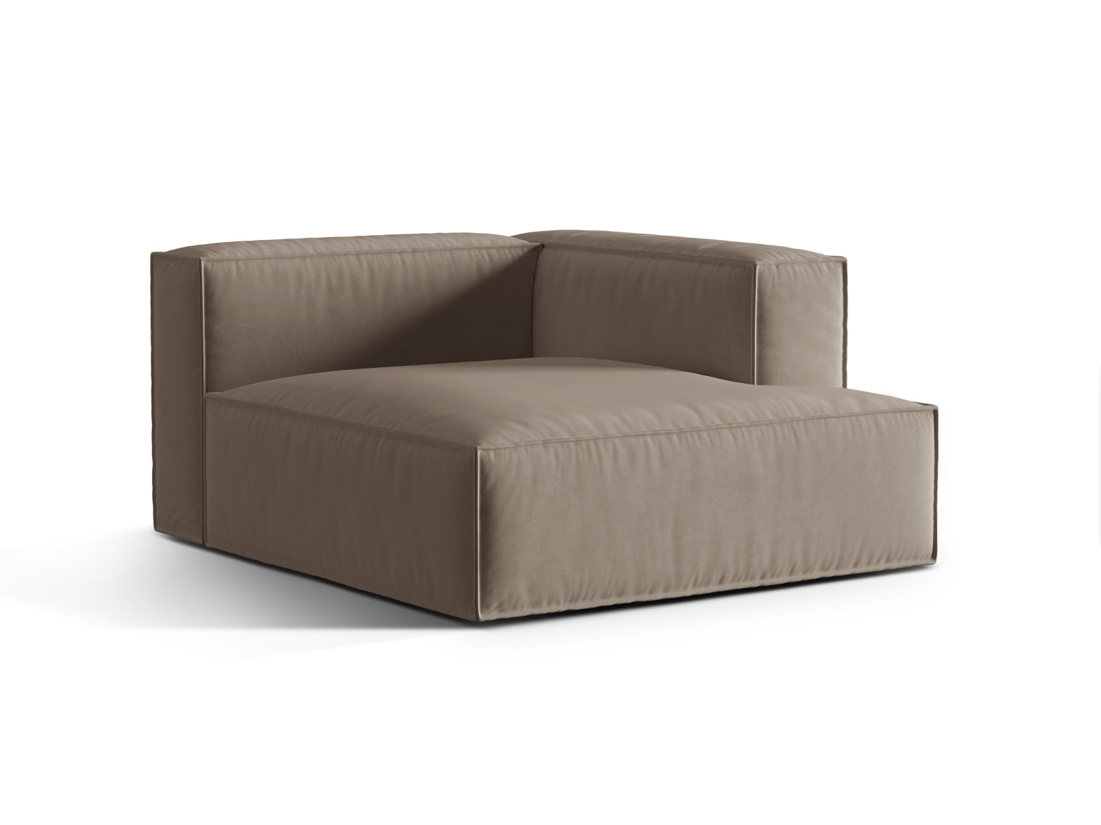 Elegante Nuria Velour Chaise Longue in Warm Grey, ideal für stilvolle Wohnräume. Modulares Sofa von Micadoni, perfekt für individuelles Design.