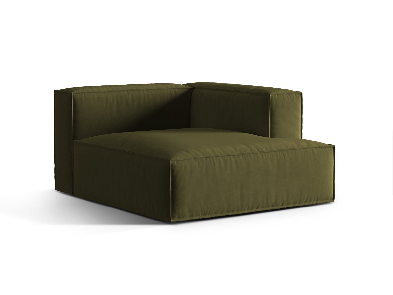 Elegante Nuria Velour Chaise Longue in Moss Green Melange, ideal für stilvolle Wohnräume. Modulares Sofa von Micadoni, bequem und modern.