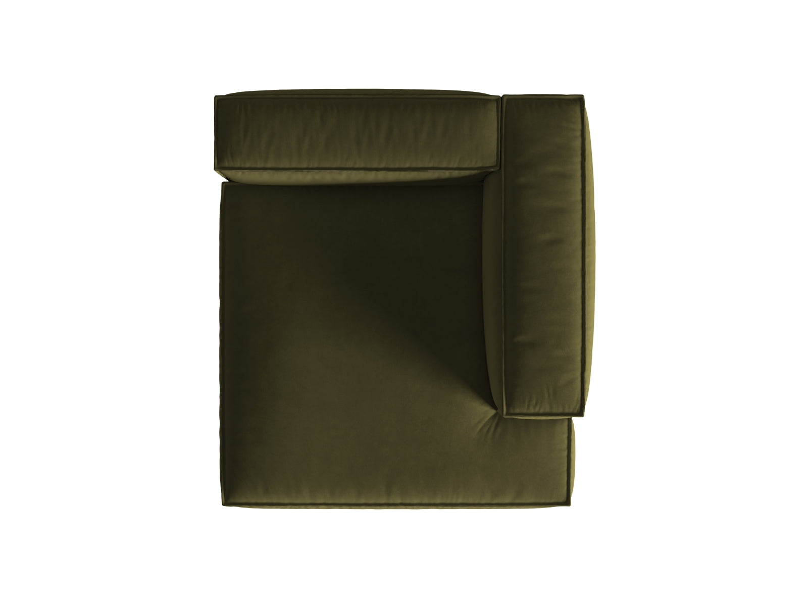 Elegante Nuria Velour Chaise Longue in edlem Moosgrün, ideal für stilvolle und komfortable Wohnräume.