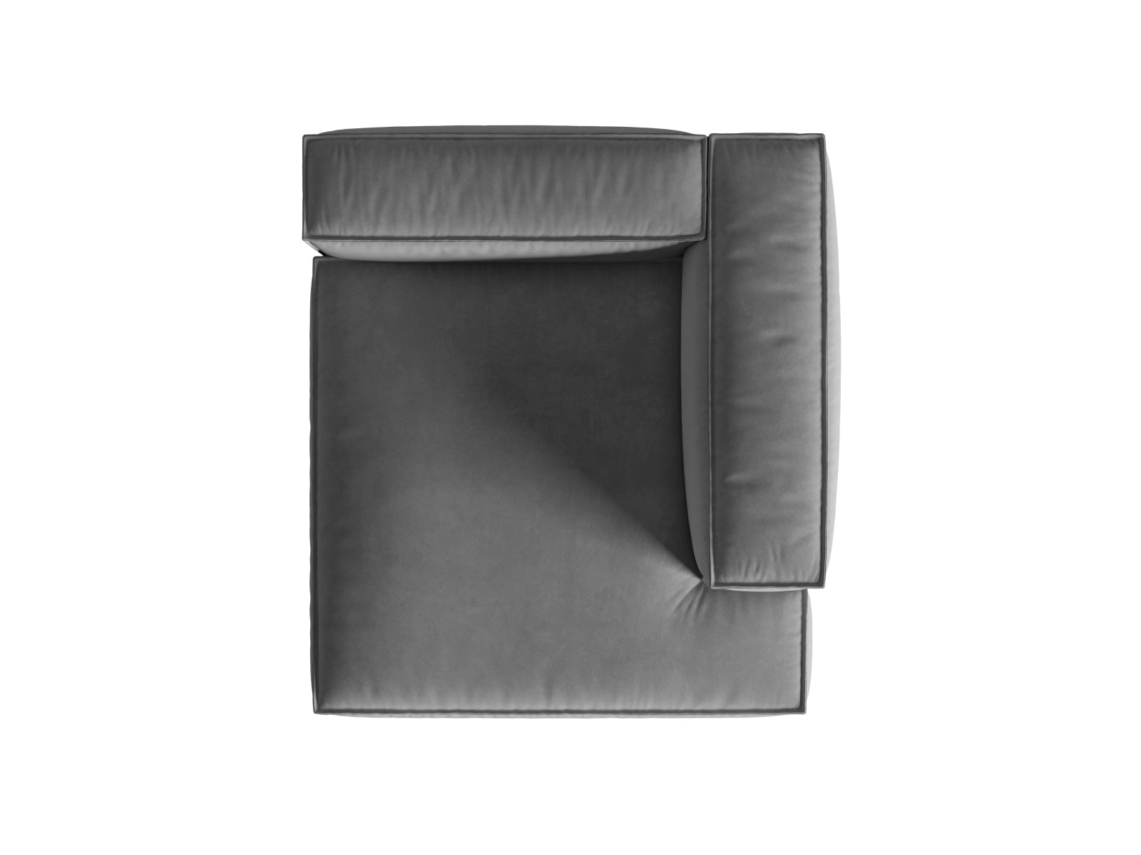 Elegante Nuria Velour Chaise Longue in stilvollem Grau, perfekt für individuelle Wohnkonzepte und gemütliche Entspannungsecken.