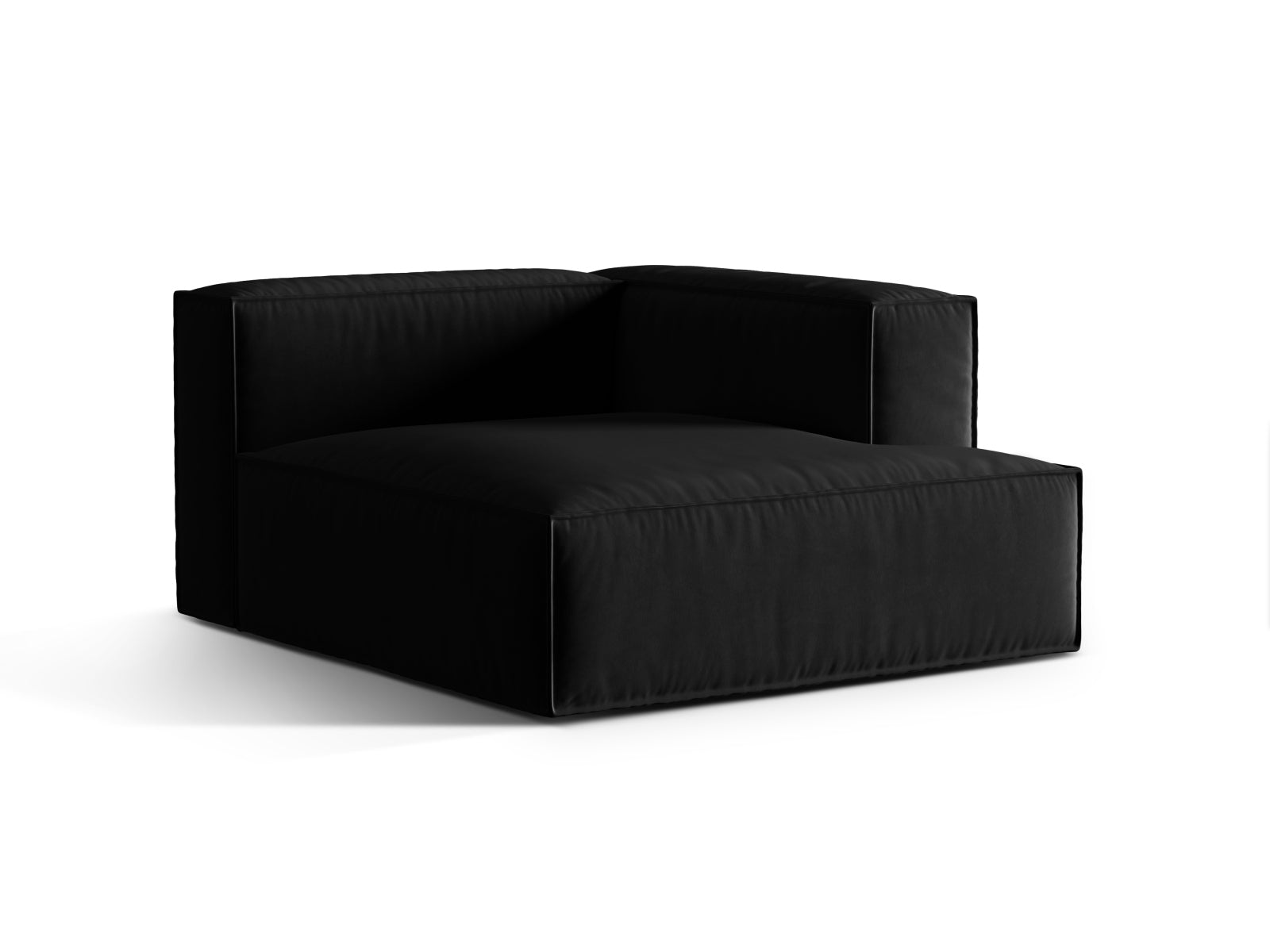 Elegante Nuria Velour Chaise Longue in Schwarz, ideal für stilvolle Wohnräume. Modulares Sofa von Micadoni, perfekt für individuelles Design.