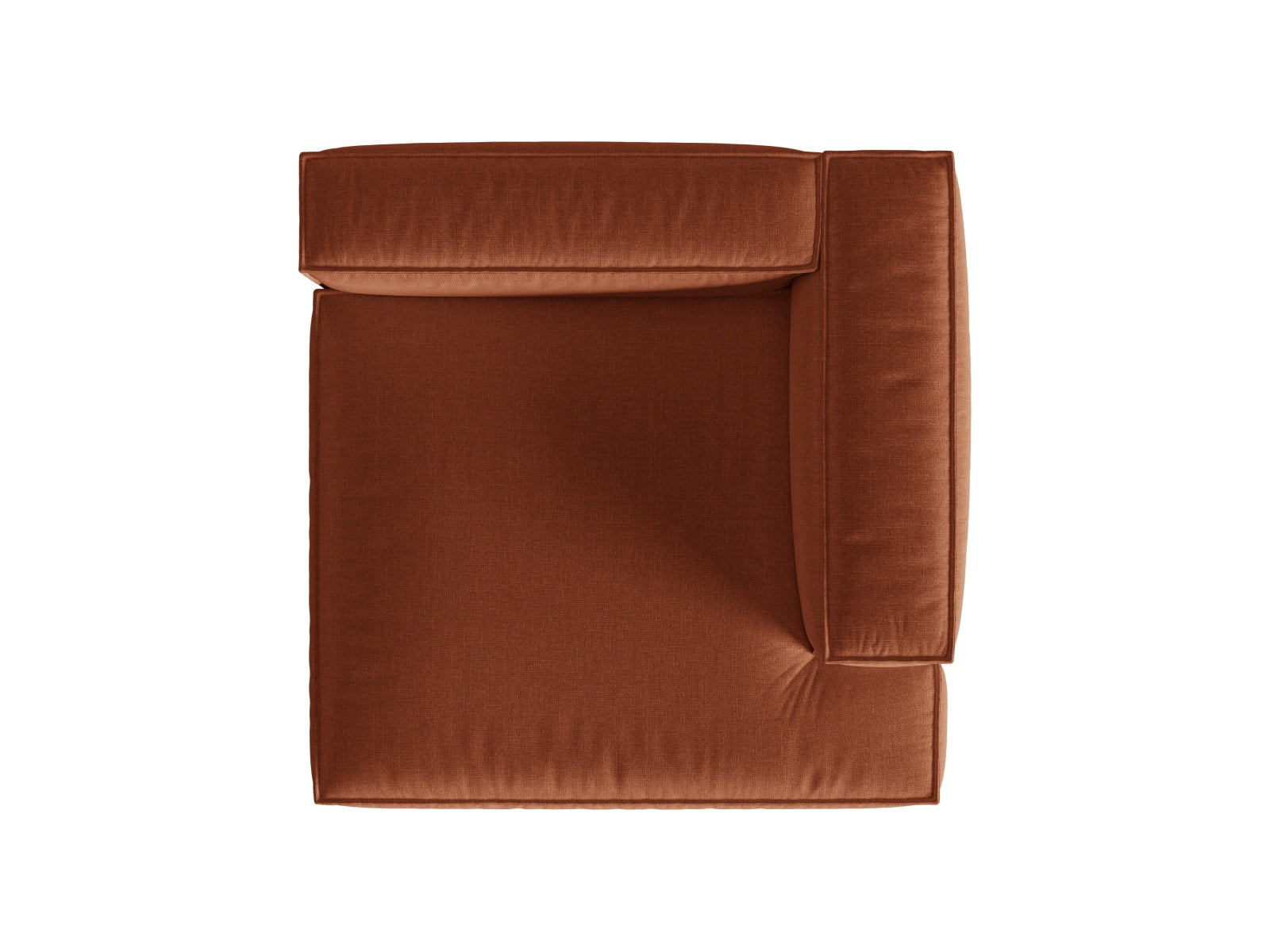 Moderne rechte Chaise Longue Nuria in warmem Ziegelrot, perfekt für kreative Raumgestaltungen und gemütliche Entspannungsecken.