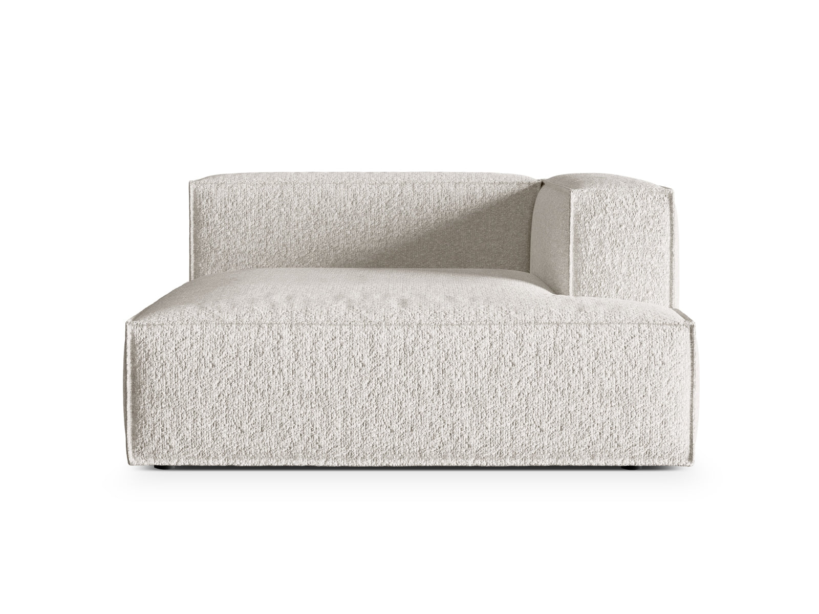 Moderne Nuria Boucle Chaise Longue rechts 1 Sitzer in sanften Grau-Beige Tönen, perfekt für gemütliche und stilvolle Einrichtungskonzepte.