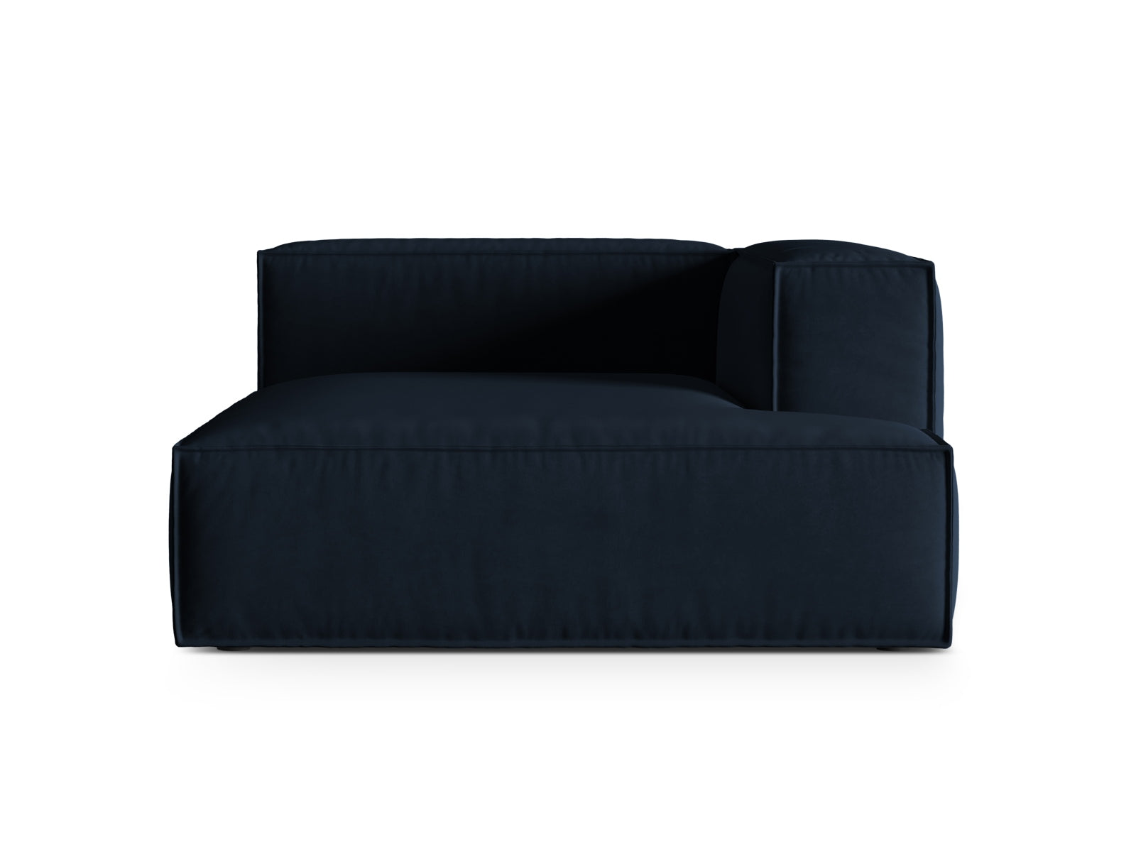 Elegante Nuria Velour Chaise Longue in luxuriösem Blau, perfekt für stilvolle Wohnräume. Modulares Design von Micadoni für individuelle Gestaltung.