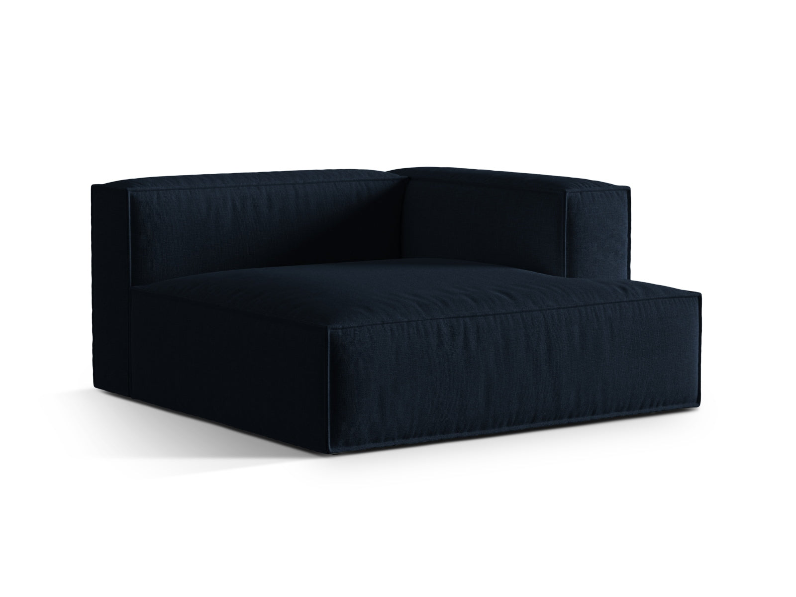 Stilvolle Nuria Velour Chaise Longue in edlem Blau, ideal für moderne Wohnkonzepte. Flexibles modulares Sofa von Micadoni für kreativen Raum.