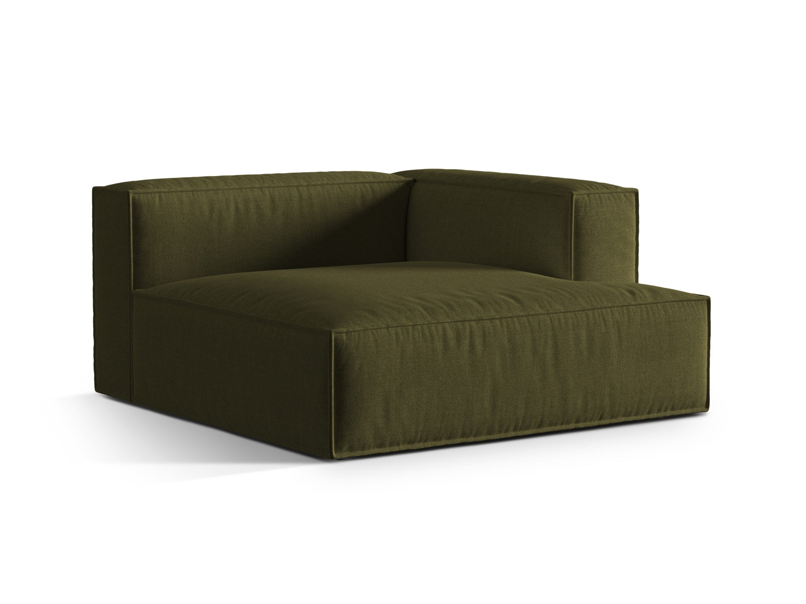 Stilvolle Nuria Velour Chaise Longue in luxuriösem Moosgrün, perfekt für entspannte Stunden und moderne Inneneinrichtungen.